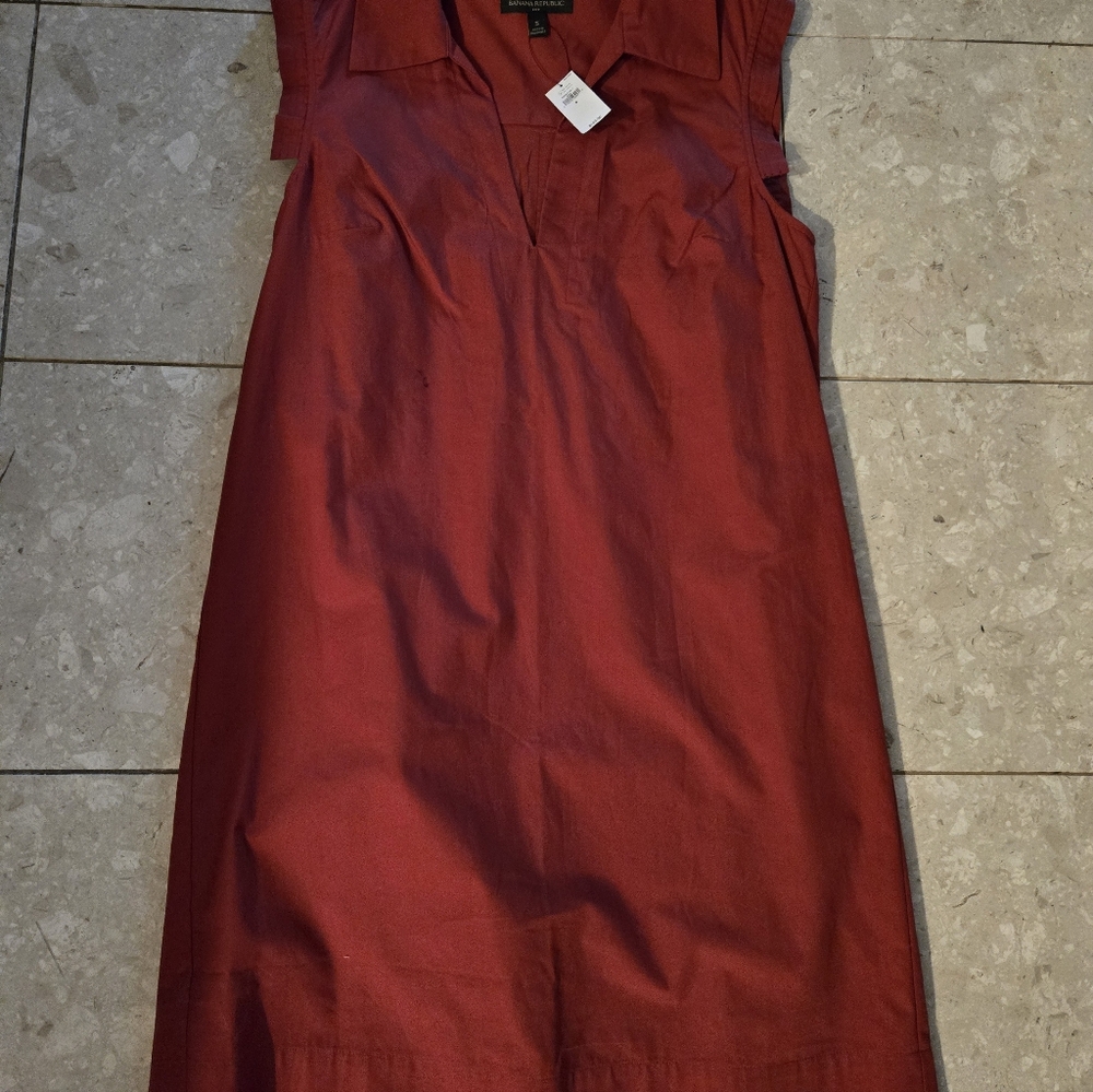 NWT Banana Republic Red Sleeveless Collared Dress Shirt Dress - Small